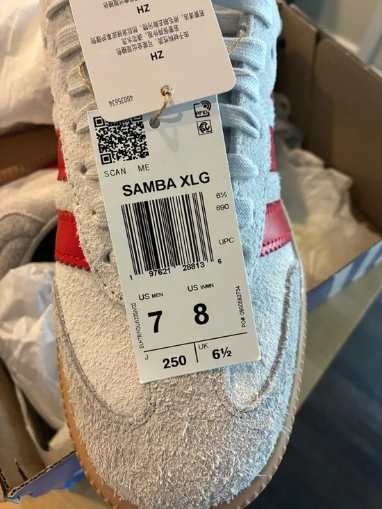 adidas Samba XLG Suede Sneaker in Light Gray and Red - Picture 3 of 5